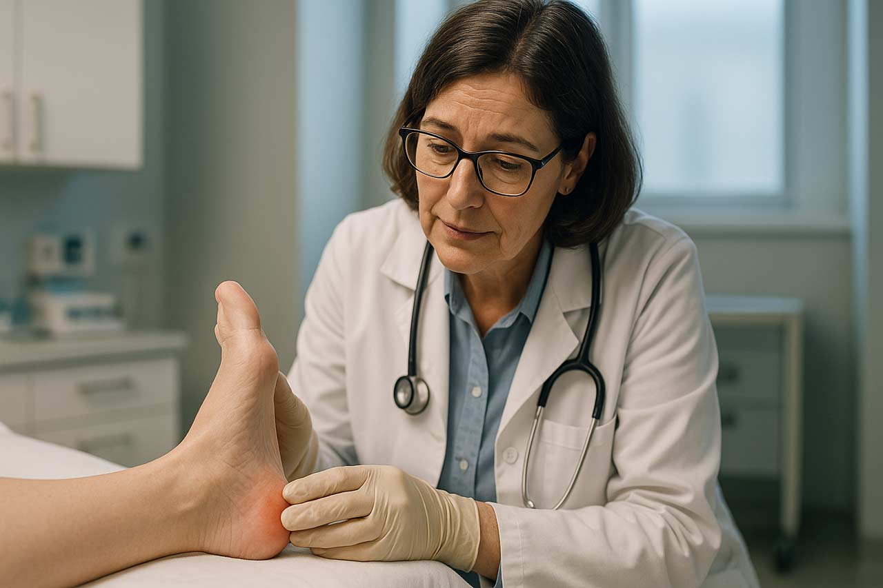 Doctor assessing patient�s heels for early pressure sore signs � Curtis Legal